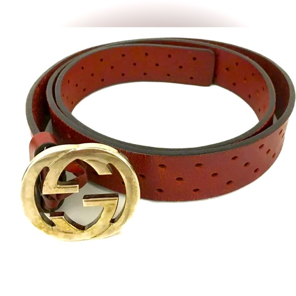 GUCCI Interlocking G Punching Leather 90cm Mens Belt - Picture 1 of 1